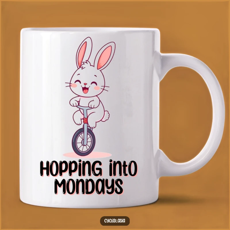 Funny Bunny Unicycle Mug: Cheerful Rider for a Whimsical Funny Gift