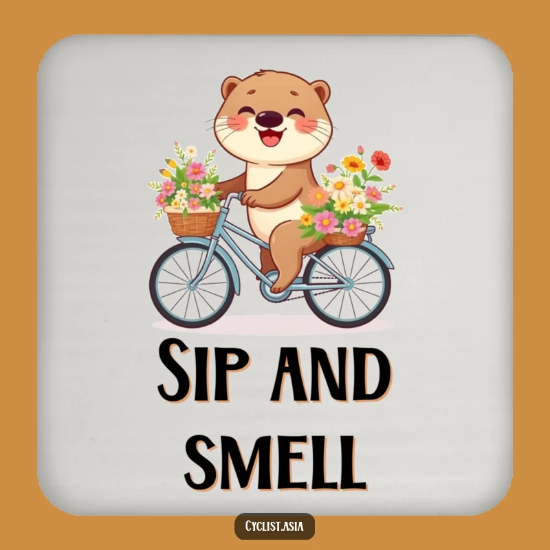 Funny Otter Flower Bike Coasters - Protect Surfaces with Floral Fun