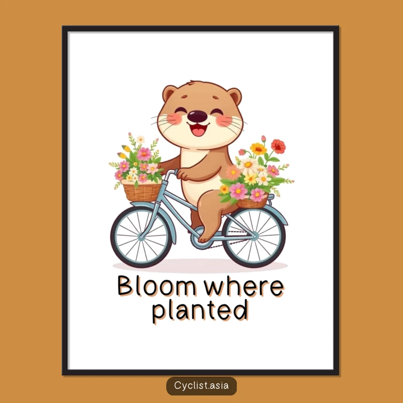 Funny Otter Flower Bike Poster - Whimsical Wall Art for a Happy Home