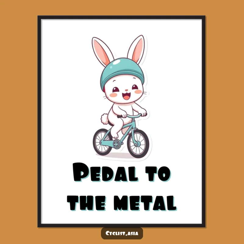 Funny Cheerful Bunny Helmet Bicycle Poster - Joyful Rider Wall Art