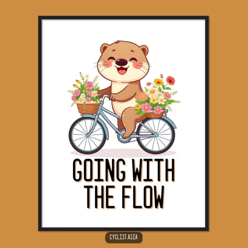 Funny Free Printable Wall Art: Otter on Bike with Flowers - Whimsical Downloadable Decor
