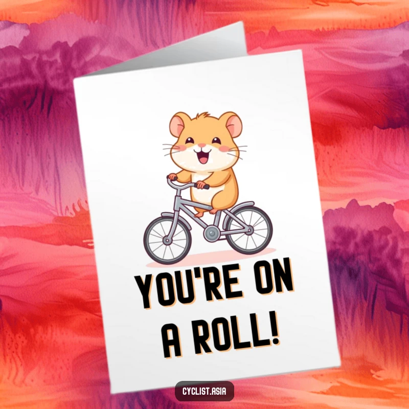 Funny Free Printable Congratulations Card: A joyful hamster cycles with glee, celebrating milestones and achievements with pure happiness.