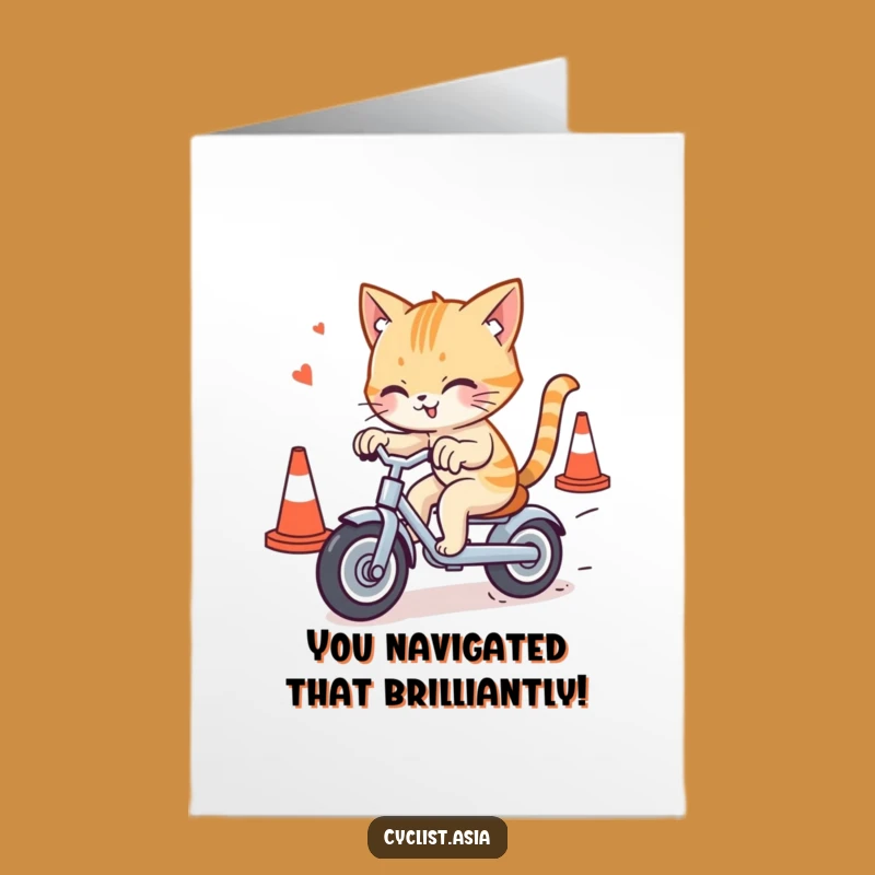 Free Printable Congrats Card: Cat Tricycle Triumph - Funny Achievement Gift