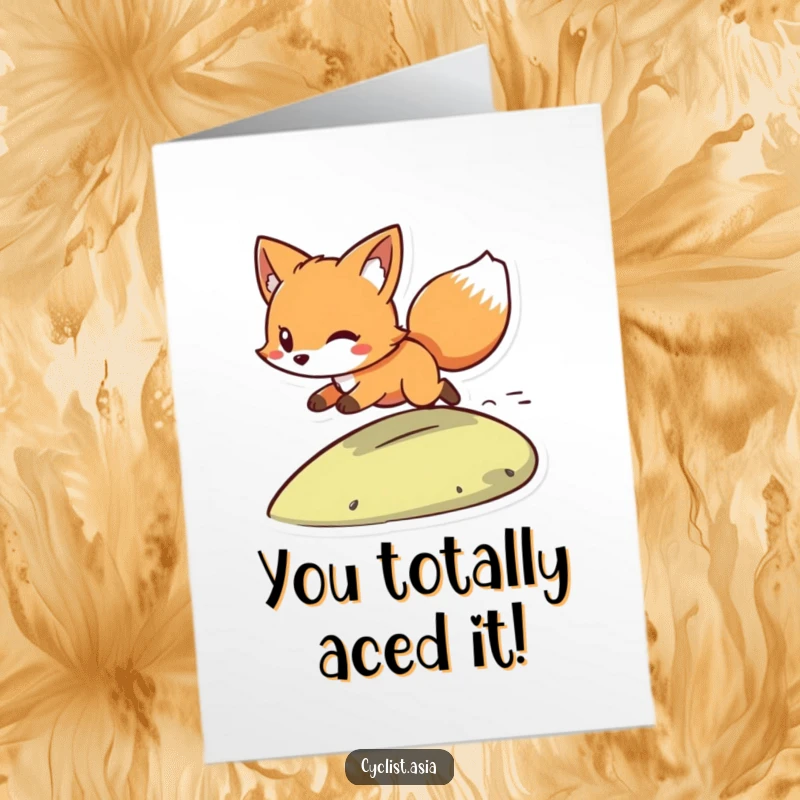 Funny Free Printable Congratulations Card: Playful fox zooming down a hill, celebrating their victory.