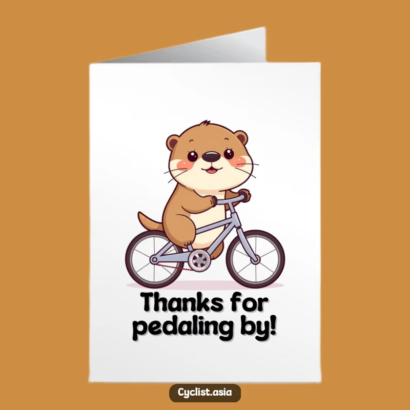Free Printable Thank You Card: Wiggling Otter Cycling - Funny Downloadable Gift of Gratitude